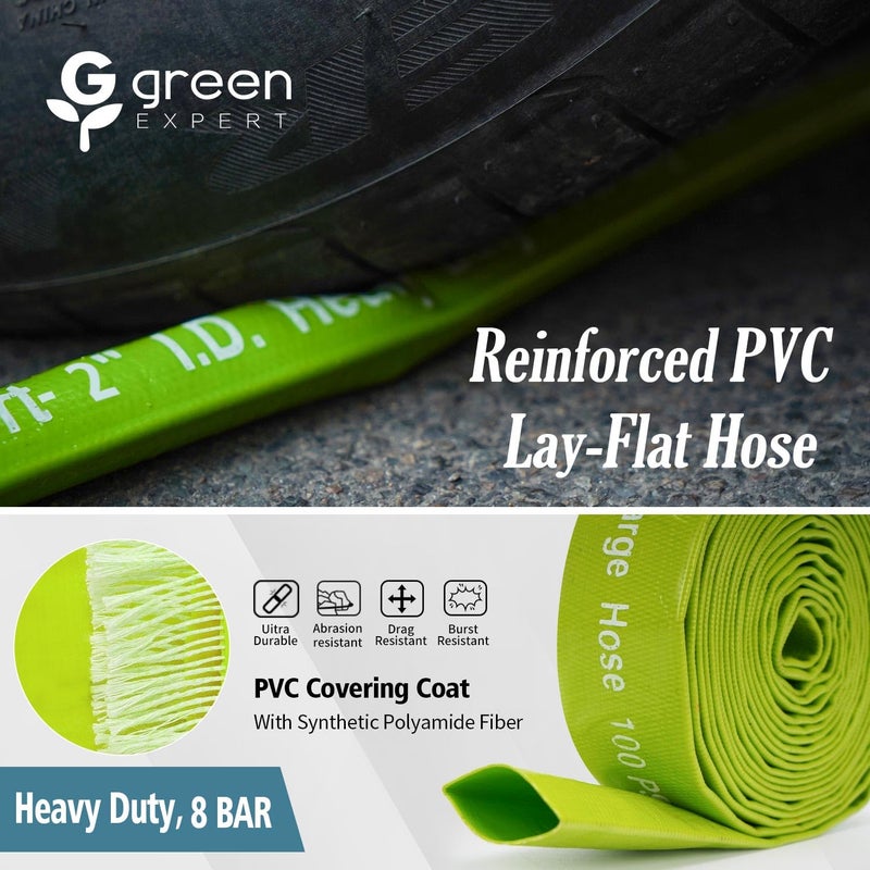 G green EXPERT Green Expert 2 inch ID Lay Flat Discharge Hose 50 feet with Clamps Reinforced PVC Water Drain Hose Heavy Duty for Sump Pumps Quickly Water Removal Pool Backwash Filter Accessory Green - Image 5